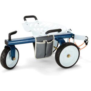 imageGorilla Carts GCGRGS HeavyDuty Steel Rolling Lawn Yard and Garden Scooter Cart w Tool Holder and Bucket Caddy Blue