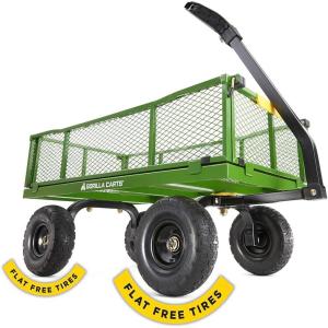 imageGorilla Carts GOR1400COM Steel Utility Garden Cart HeavyDuty Convertible 2in1 Handle and Removable Sides 12 cu ft 1400 lb Capacity BlackGreen