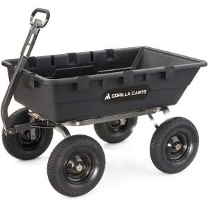 imageGorilla Carts Heavy Duty Poly Yard Dump Cart Garden Wagon Utility Wagon with Easy to Assemble Steel Frame 1500 Pound Capacity and 16 Inch Tires10Cubic Feet