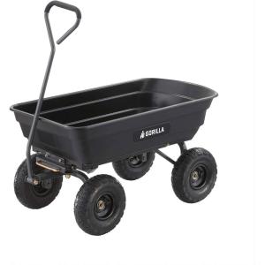 imageGorilla Carts Heavy Duty Poly Yard Dump Cart Garden Wagon Utility Wagon with Easy to Assemble Steel Frame 1500 Pound Capacity and 16 Inch Tires4Cubic Feet