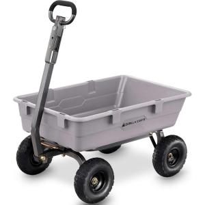 imageGorilla Carts Heavy Duty Poly Yard Dump Cart Garden Wagon Utility Wagon with Easy to Assemble Steel Frame 1500 Pound Capacity and 16 Inch Tires5Cubic Feet