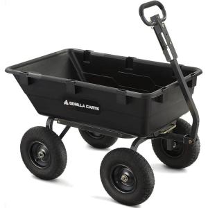 imageGorilla Carts Heavy Duty Poly Yard Dump Cart Garden Wagon Utility Wagon with Easy to Assemble Steel Frame 1500 Pound Capacity and 16 Inch Tires6Cubic Feet